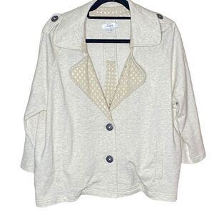 Zowy Cream 2 Button Waffle Trim Casual Layer Cotton Cardigan Blazer Wm’s Sz Lrg